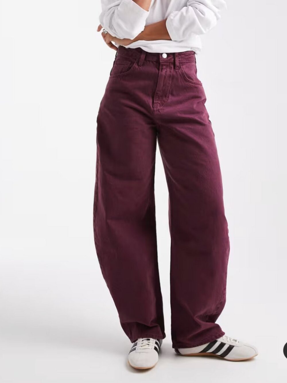 ASOS DESIGN high waist barrel jeans in burgundy Size 4